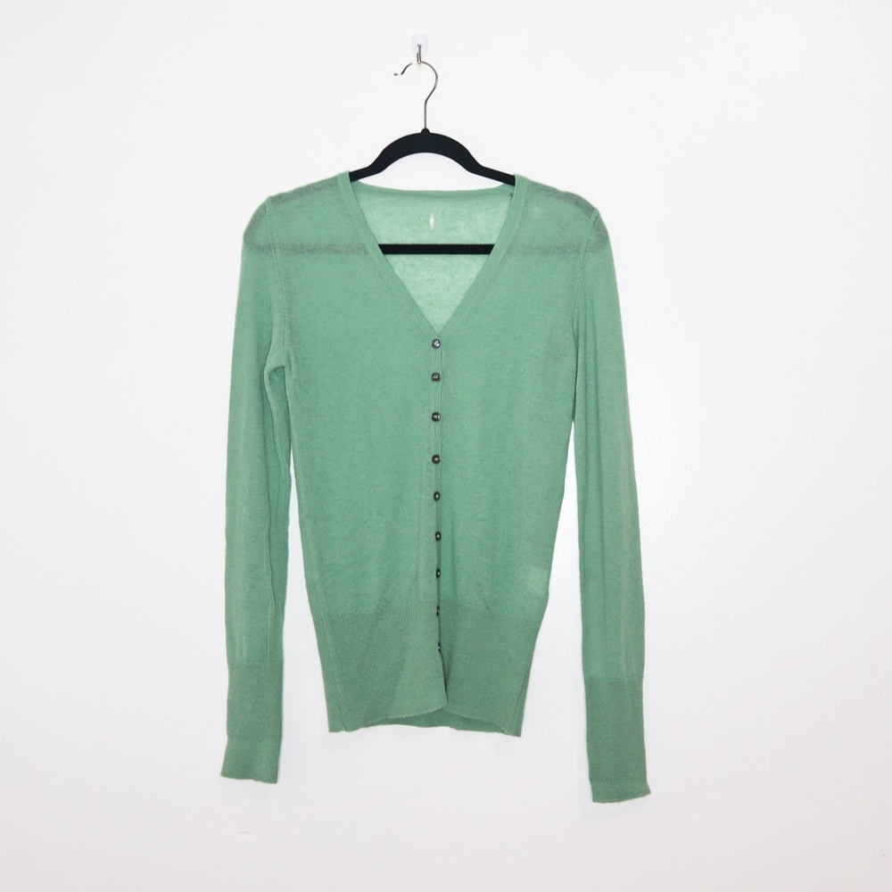 Green Women's Button Up Wool Cardigan M
